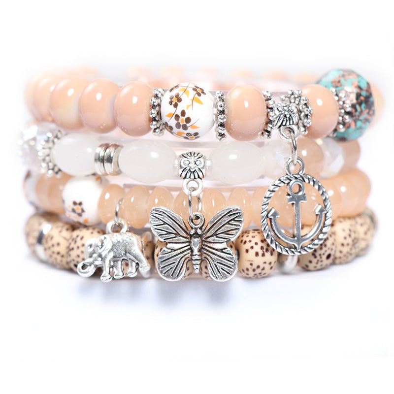 Conjunto de pulsera de cristal multicapa de mariposa bohemia al por mayor
